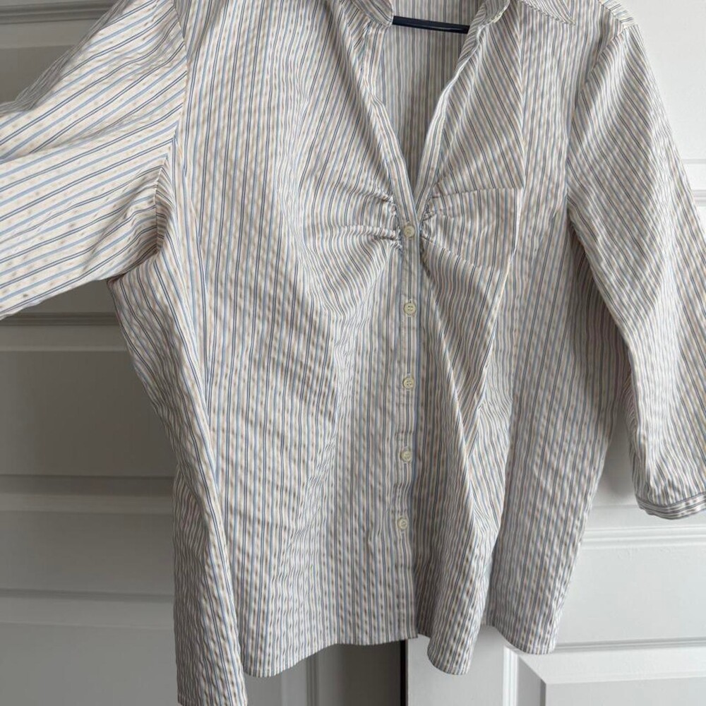 Worthington white & cream striped button-up shirt in XXL. Cotton & polyester ble